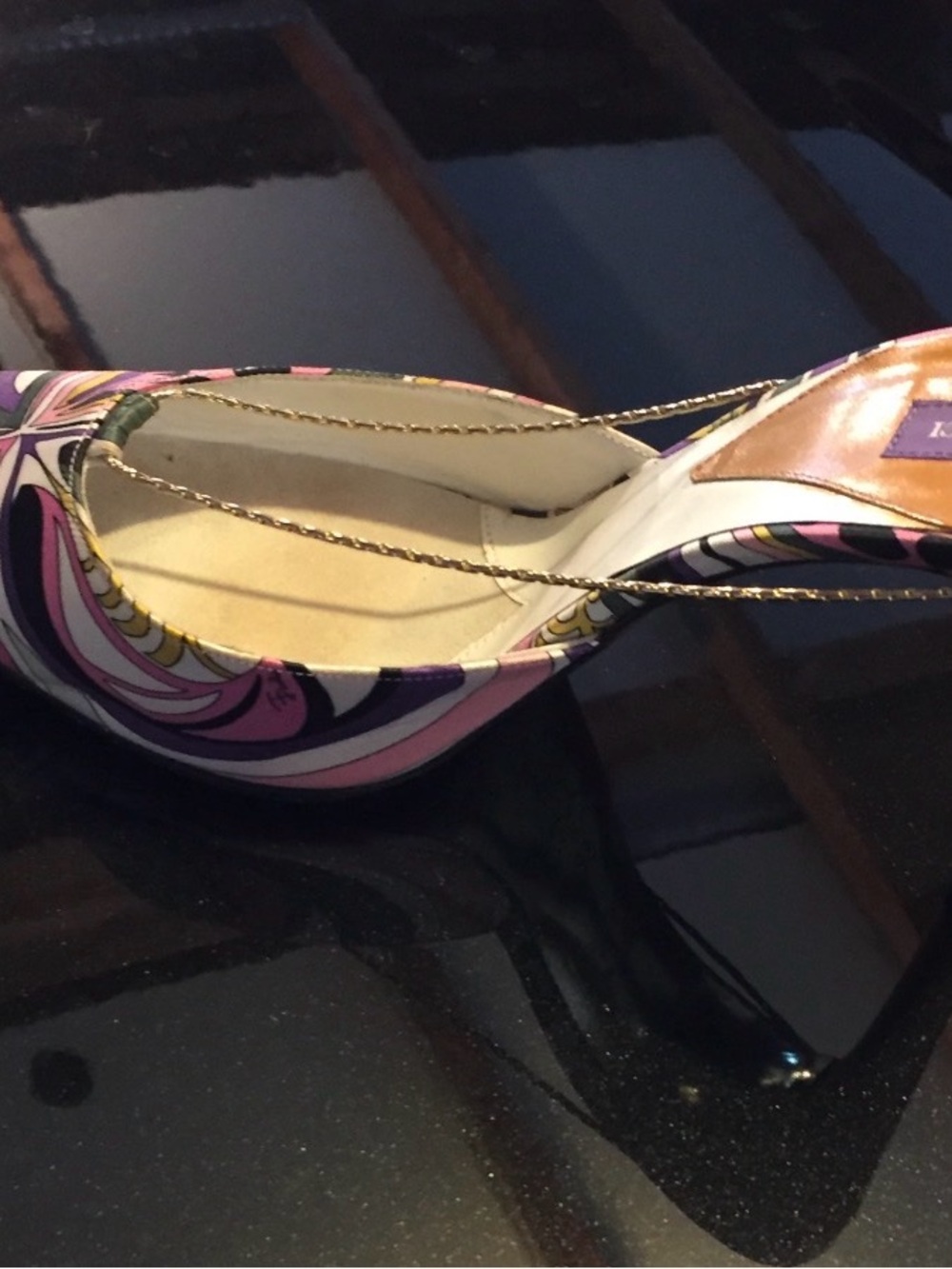 Emilio Pucci Pink Purple & Yellow Printed Pointed Toe Slingback Mules - Picture 2 of 3